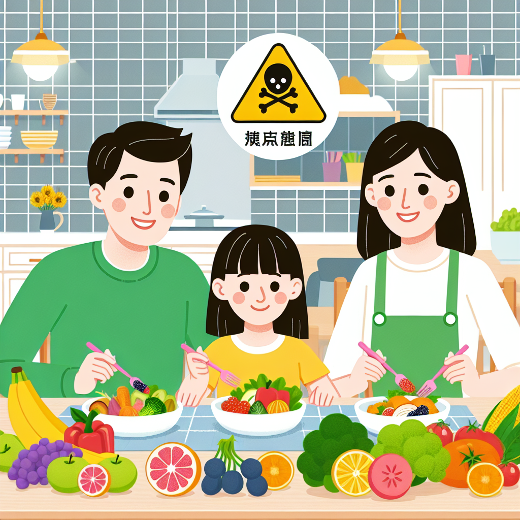 Sure! Here’s a prompt for generating the image using DALLE-3: "Create an image depicting a Chinese family in a modern kitchen, enjoying a healthy meal rich in dietary fiber. The table should feature a variety of colorful fruits, vegetables, whole grains, and a plate clearly marked as free from aflatoxins (黃麴毒素). The family should look happy and content, emphasizing the theme of a healthy diet to lower cancer risks. The background should have elements of a cozy and clean home environment."